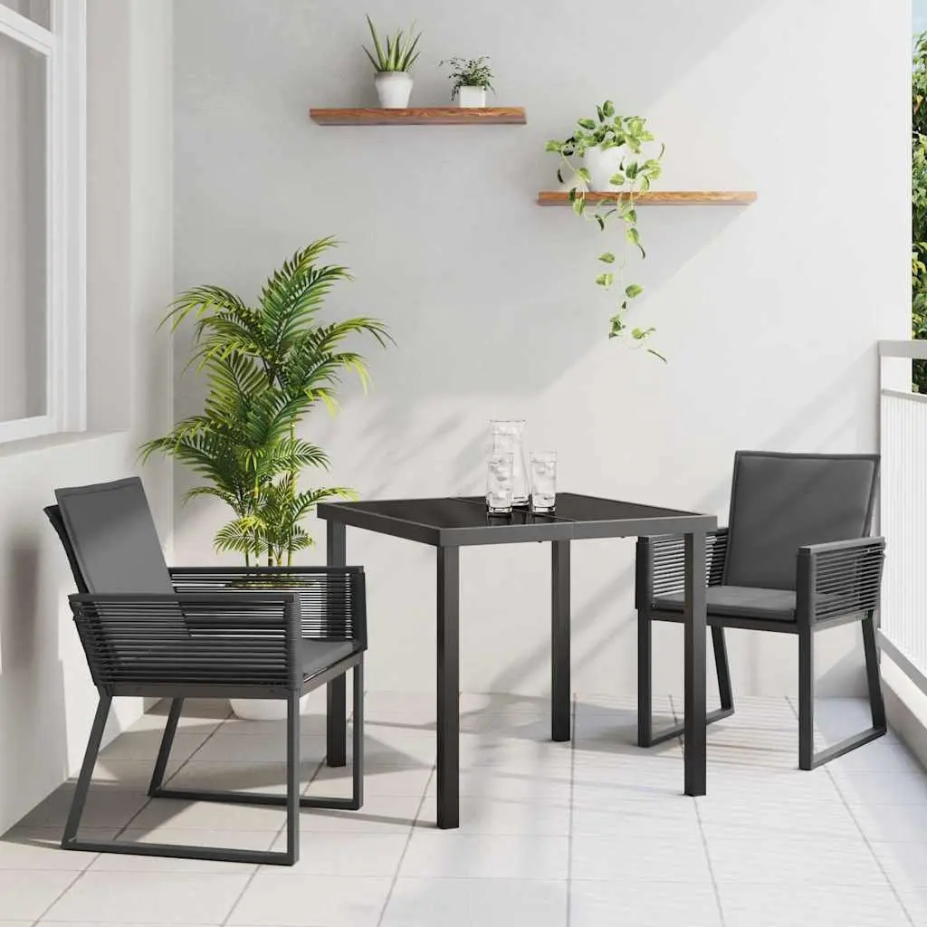 Garden Dining Set Modern Black 3 Piece Rattan Glass Table and Chairs