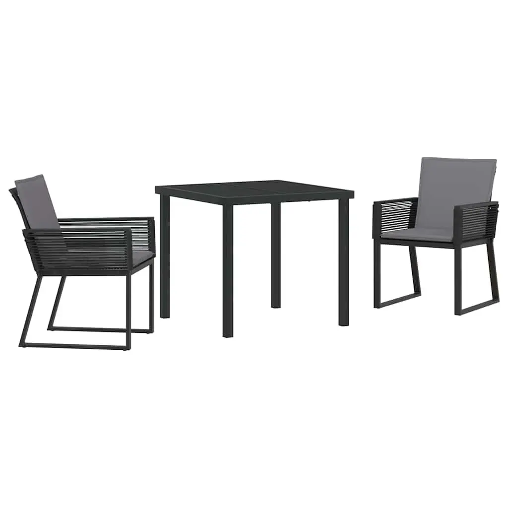 Garden Dining Set Modern Black 3 Piece Rattan Glass Table and Chairs