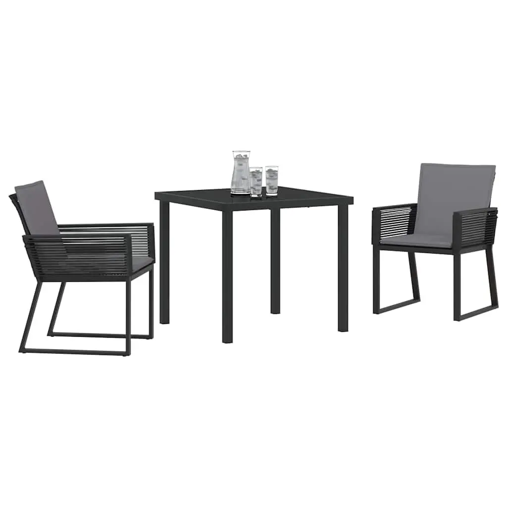 Garden Dining Set Modern Black 3 Piece Rattan Glass Table and Chairs