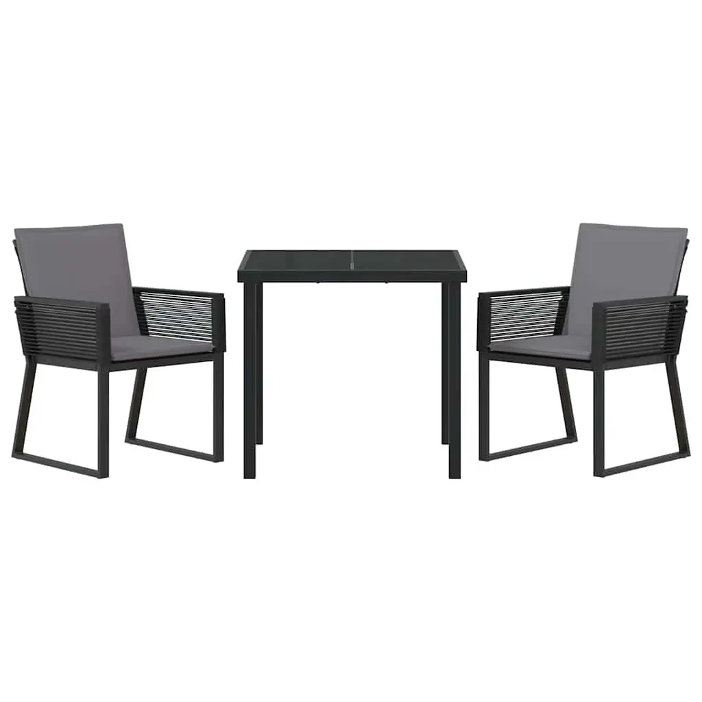 Garden Dining Set Modern Black 3 Piece Rattan Glass Table and Chairs