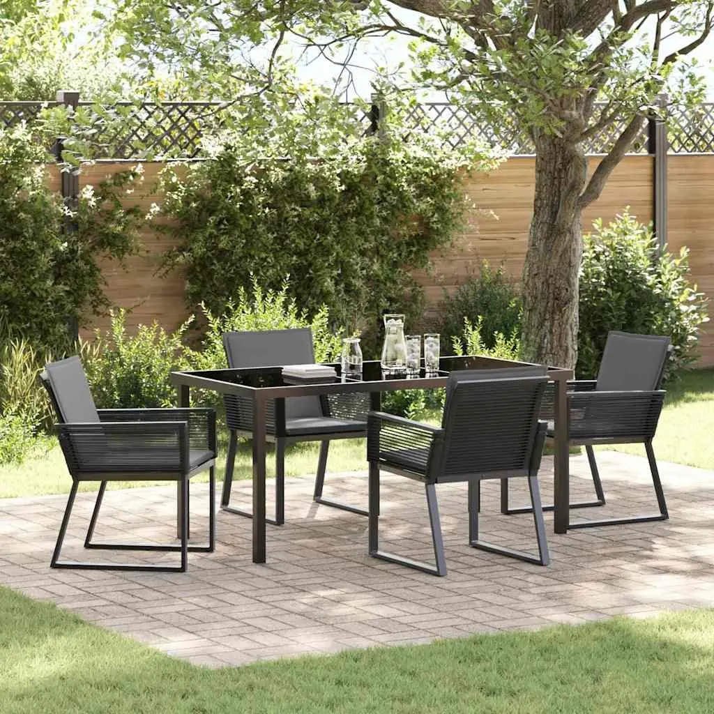 Garden Dining Set 5 Pieces Outdoor Furniture Black Steel Frame Poly Rattan