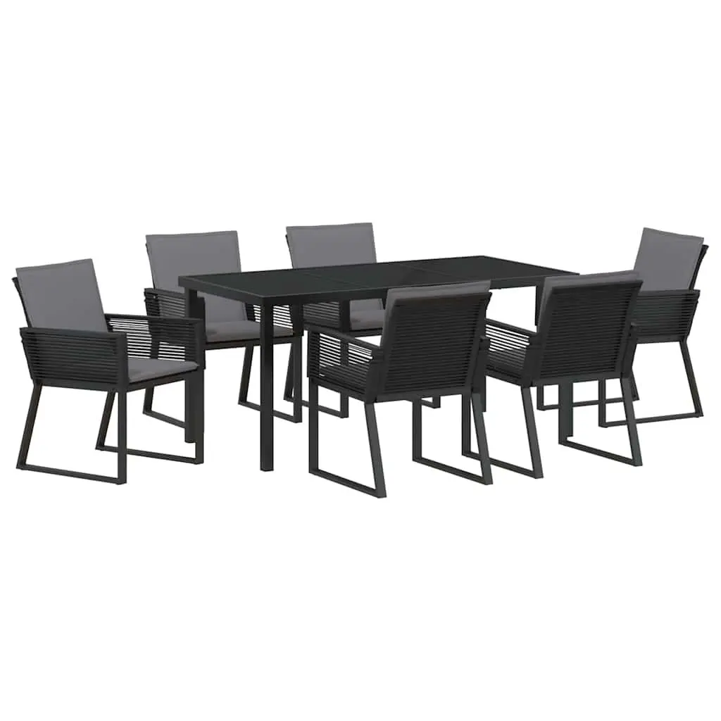 Garden Dining Set 7 Piece Outdoor Furniture Black Steel Frame Rattan Chairs