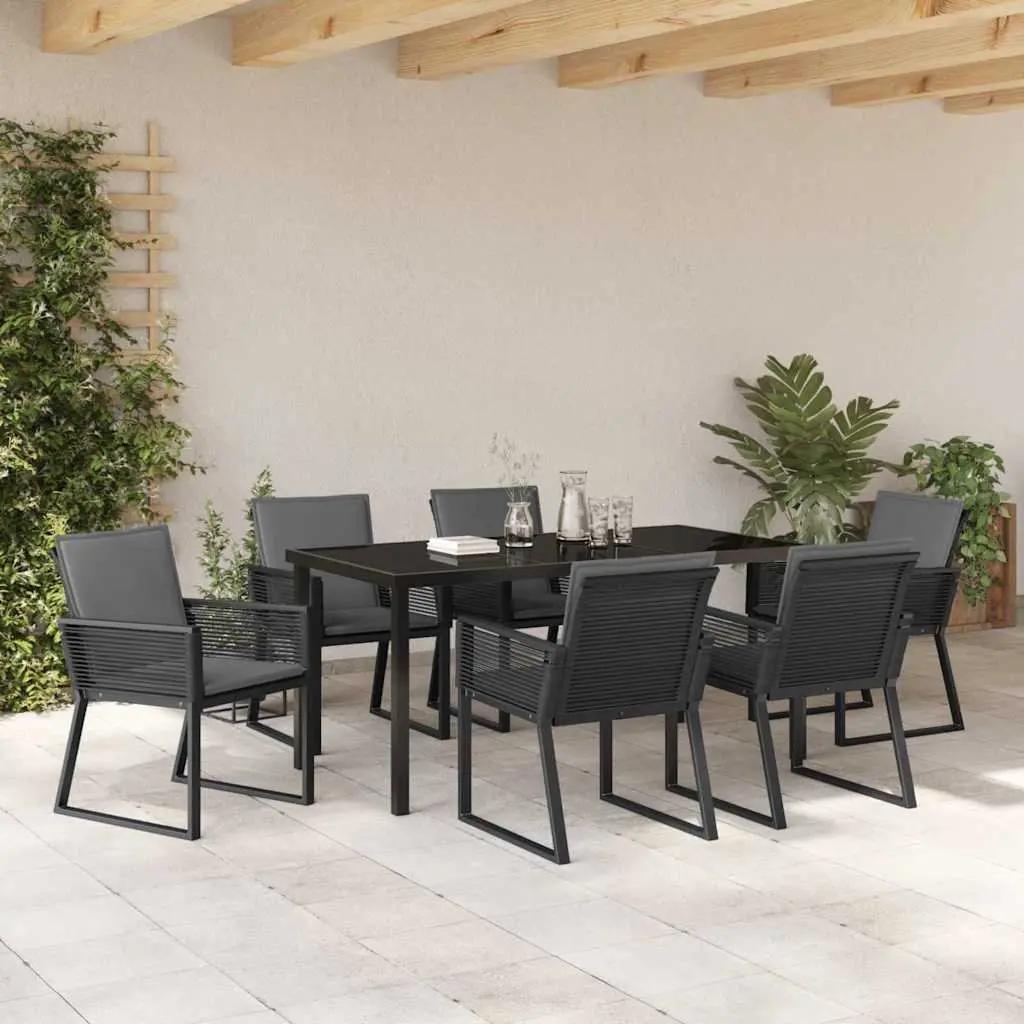 Garden Dining Set 7 Piece Outdoor Furniture Black Steel Frame Rattan Chairs
