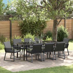 Garden Dining Set 9 Pieces Black Steel Frame Outdoor Furniture Patio Rattan