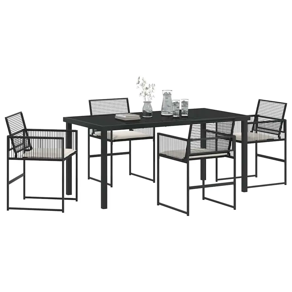 Garden Dining Set Black Poly Rattan 5 Piece Outdoor Furniture