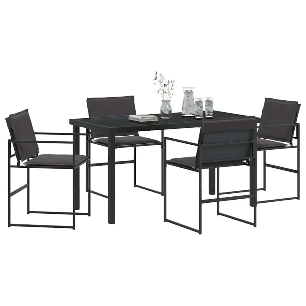 Outdoor Dining Set 5 Piece Black Garden Furniture Table Chairs Steel Frame