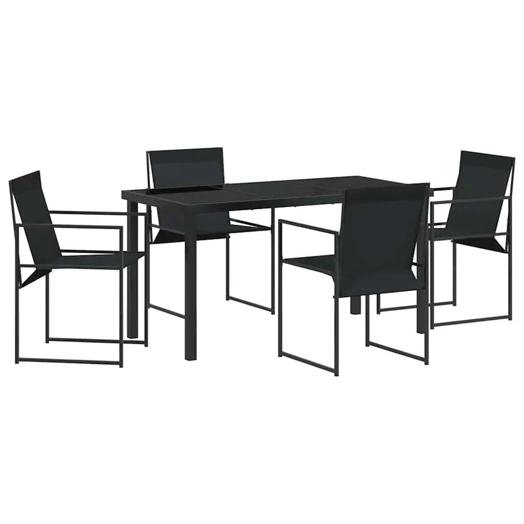 Outdoor Garden Dining Set 5 Pieces Black Steel Textilene Chairs Table