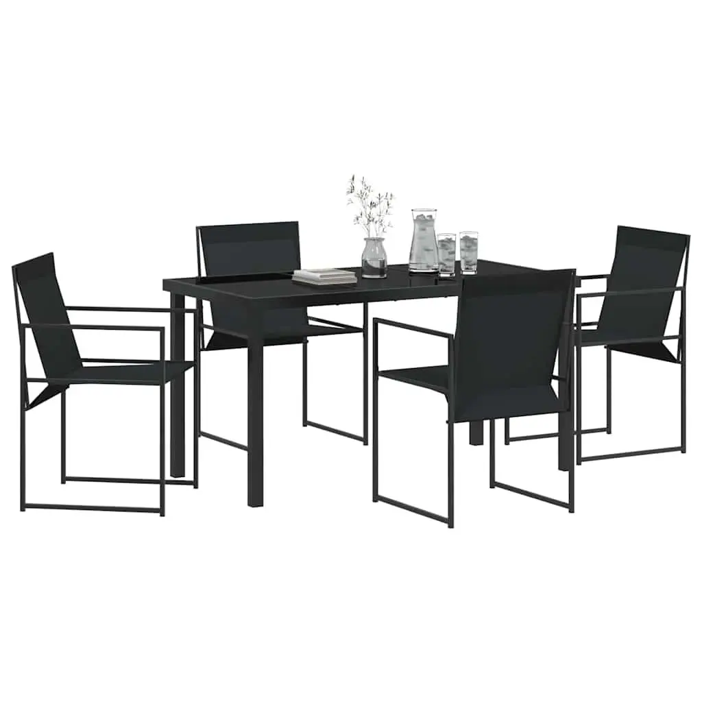 Outdoor Garden Dining Set 5 Pieces Black Steel Textilene Chairs Table