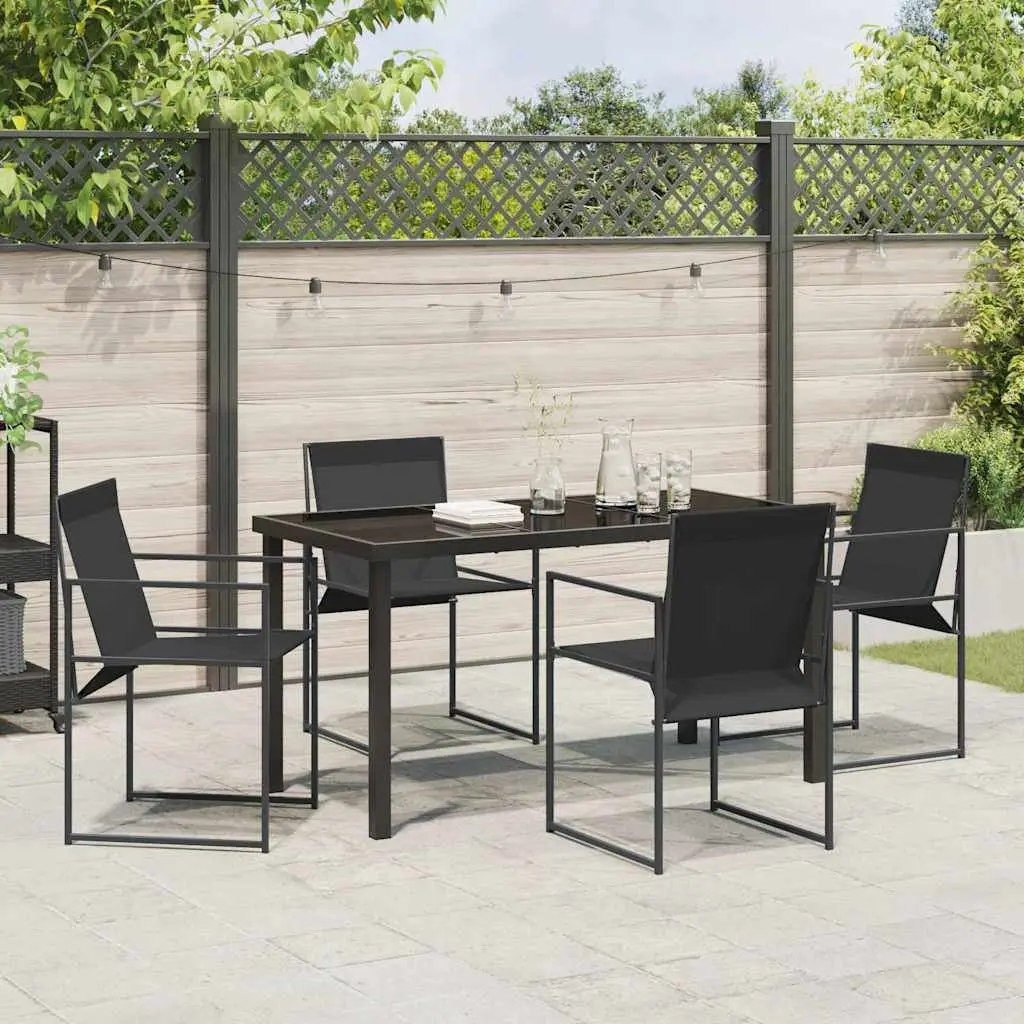 Outdoor Garden Dining Set 5 Pieces Black Steel Textilene Chairs Table