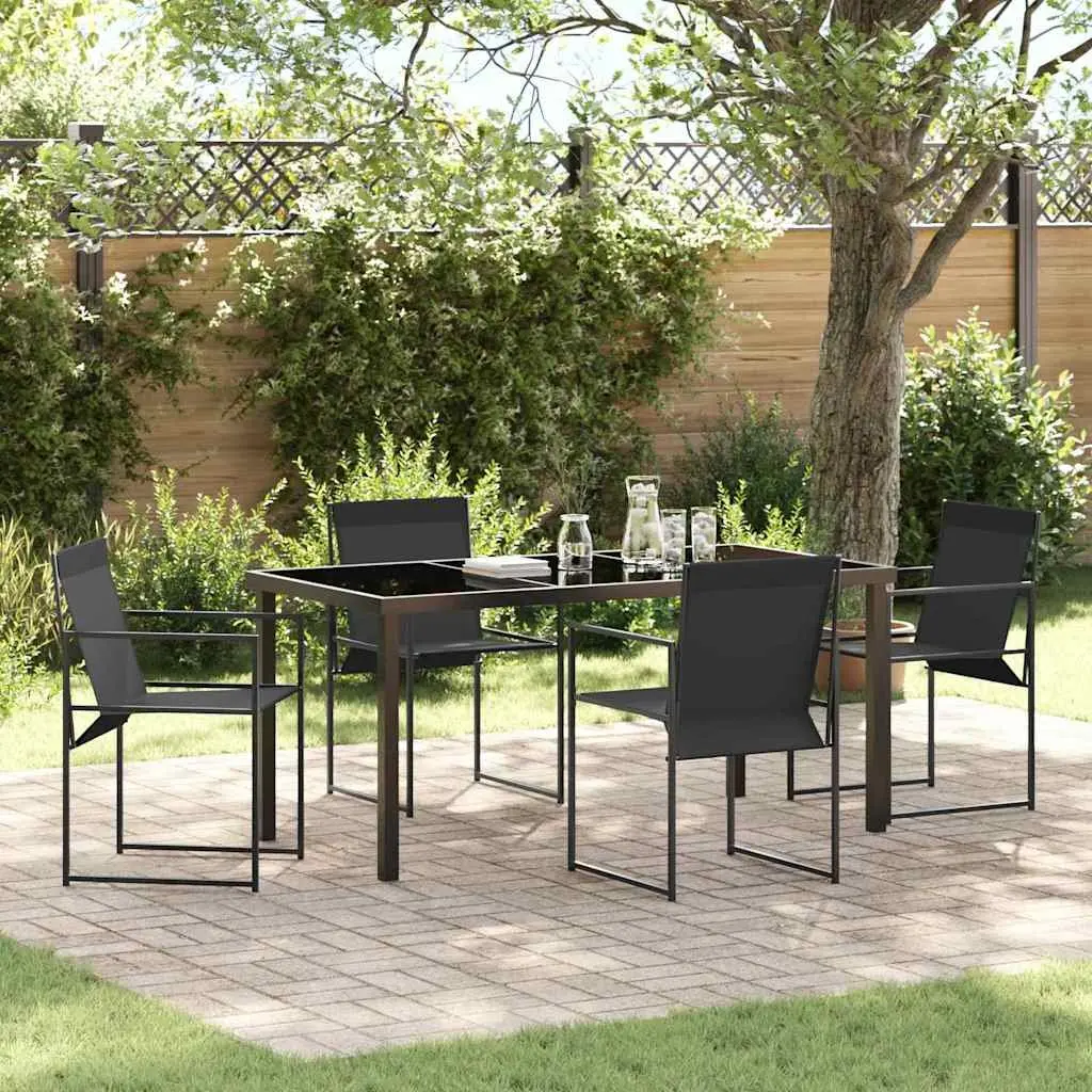 Garden Dining Set Modern Minimalist 5 Piece Black Textilene Steel Chairs
