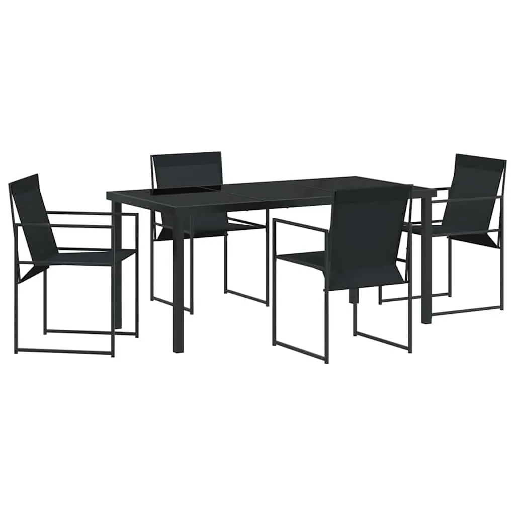 Garden Dining Set Modern Minimalist 5 Piece Black Textilene Steel Chairs