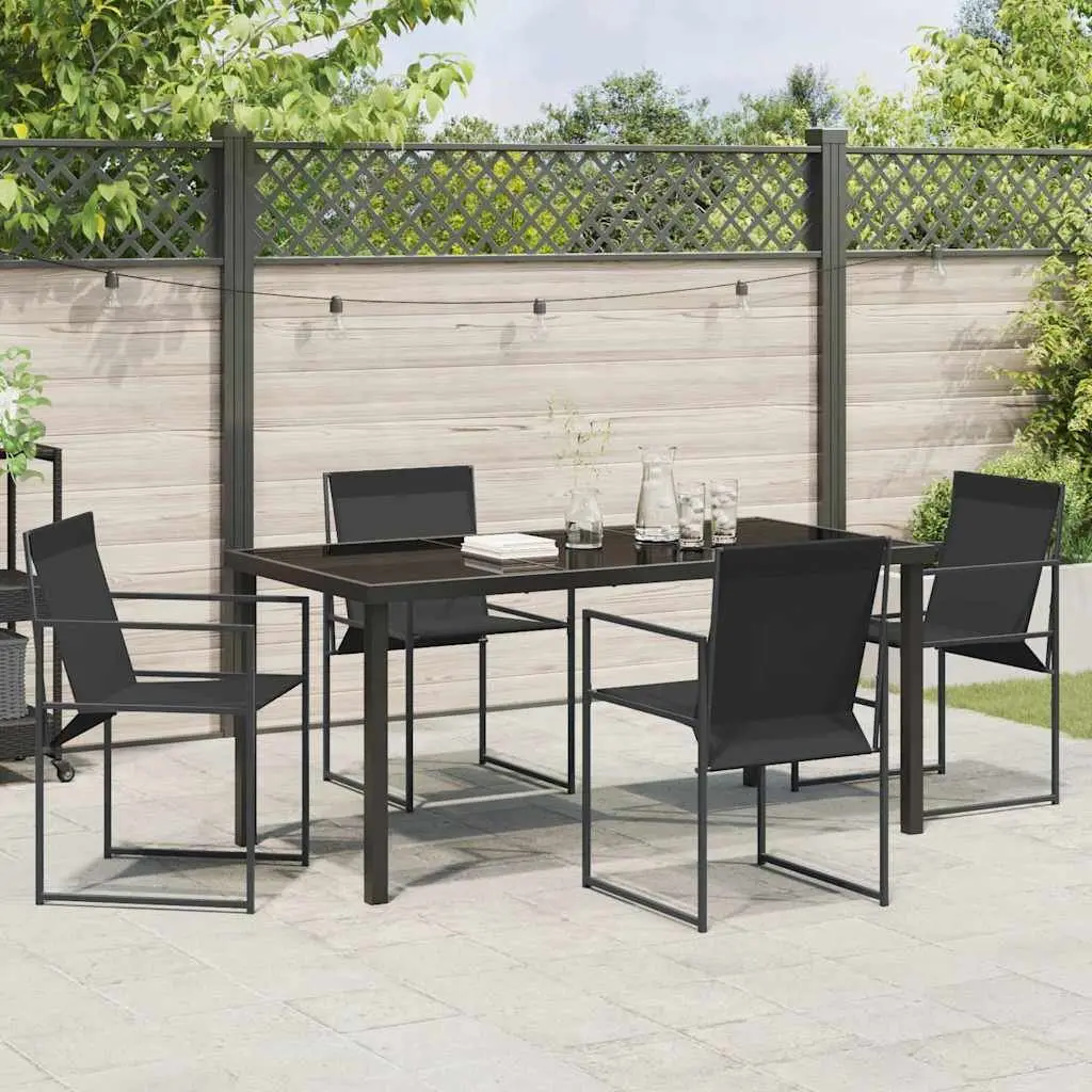 Garden Dining Set Modern Minimalist 5 Piece Black Textilene Steel Chairs