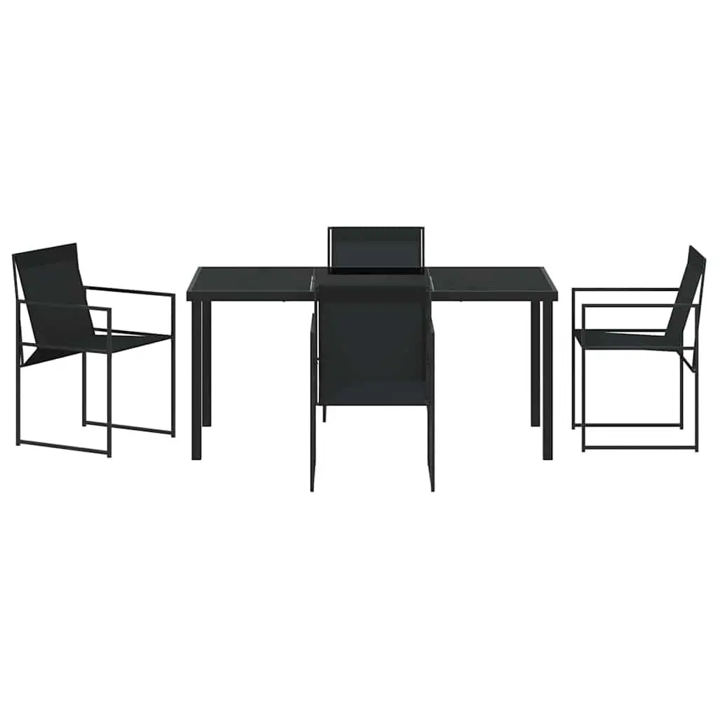 Garden Dining Set Modern Minimalist 5 Piece Black Textilene Steel Chairs