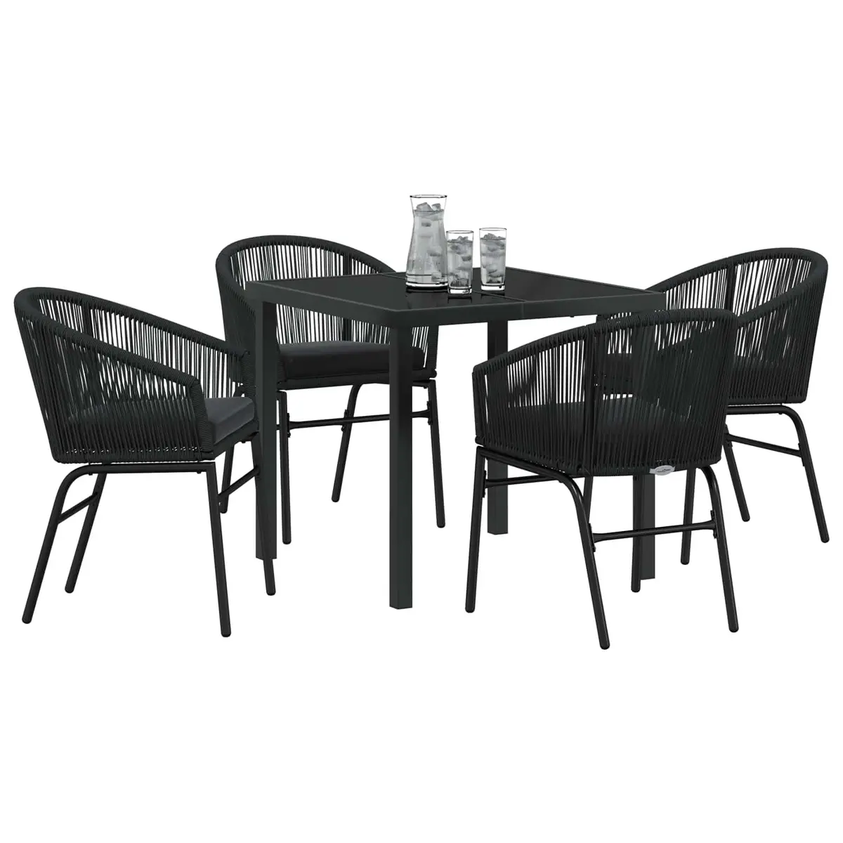 Garden Dining Set Modern 5 Piece Black Steel Outdoor Furniture Rectangular Table and Chairs