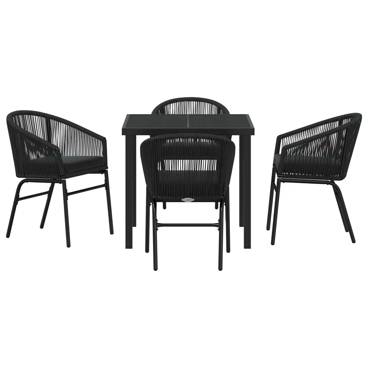 Garden Dining Set Modern 5 Piece Black Steel Outdoor Furniture Rectangular Table and Chairs