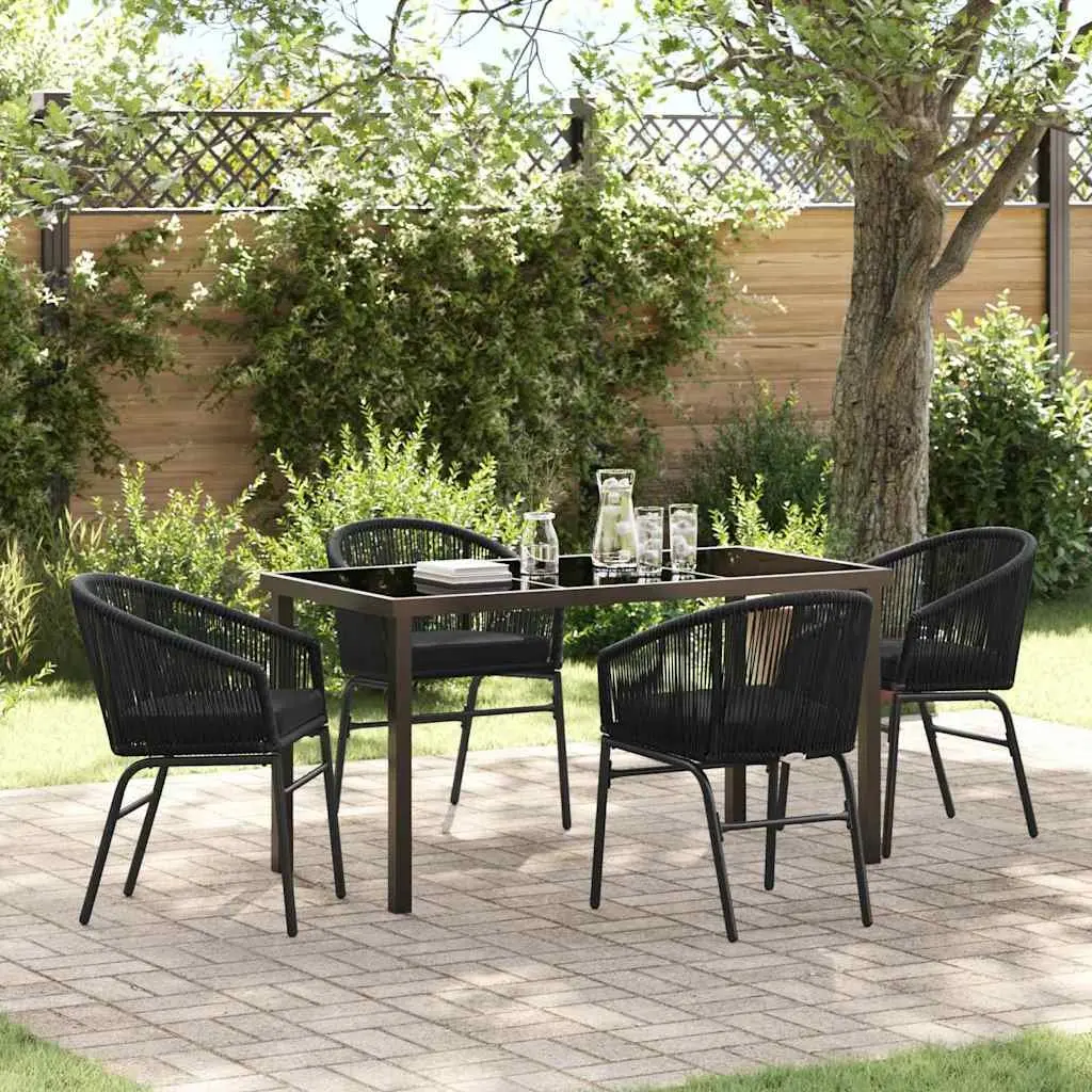 Garden Dining Set 5 Piece Black Steel Frame Outdoor Furniture Patio Dining Table
