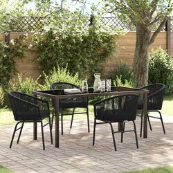 Garden Dining Set 5 Piece Black Steel Outdoor Furniture Patio Table Chairs