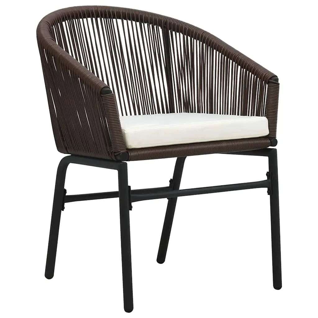 Garden Dining Set Modern Rectangular 3 Pieces Brown Steel Frame Outdoor Furniture with Glass Top