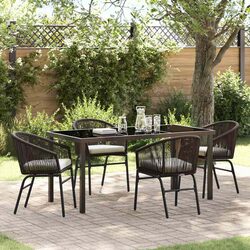 Garden Dining Set 5 Pieces Outdoor Furniture Steel Frame Glass Top Patio