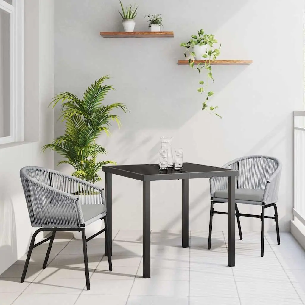 Garden Dining Set Modern 3 Piece Outdoor Furniture Steel Tempered Glass Top Anthracite