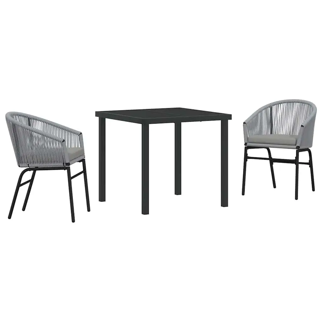 Garden Dining Set Modern 3 Piece Outdoor Furniture Steel Tempered Glass Top Anthracite