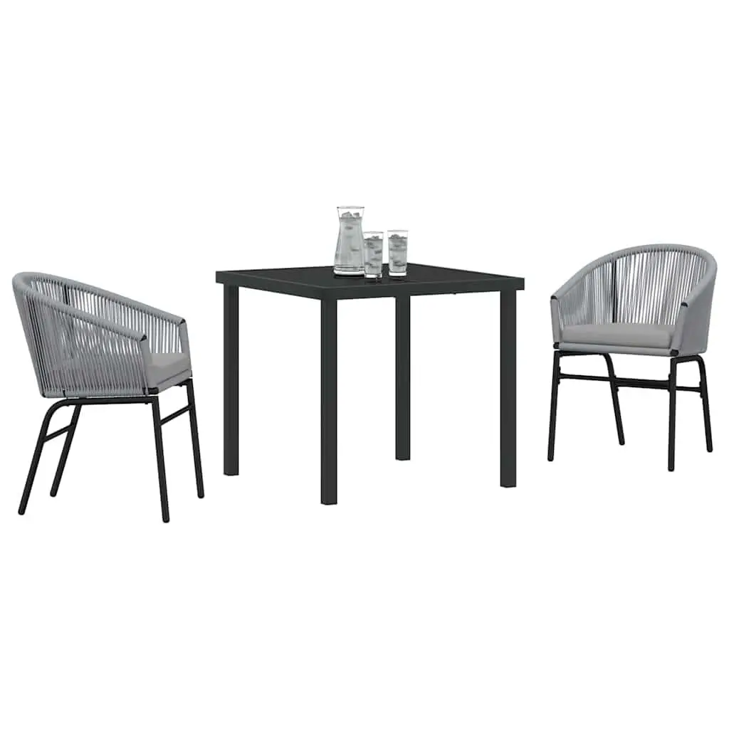 Garden Dining Set Modern 3 Piece Outdoor Furniture Steel Tempered Glass Top Anthracite