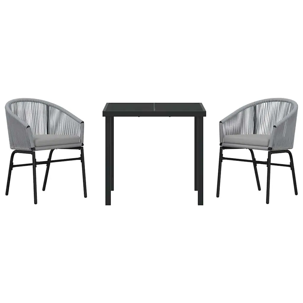 Garden Dining Set Modern 3 Piece Outdoor Furniture Steel Tempered Glass Top Anthracite