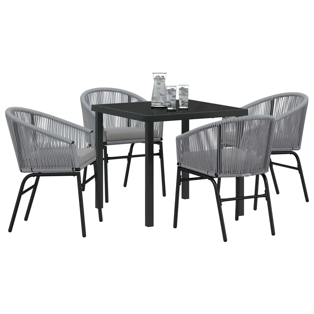 Garden Dining Set 5 pcs Outdoor Furniture Steel Frame Tempered Glass Table