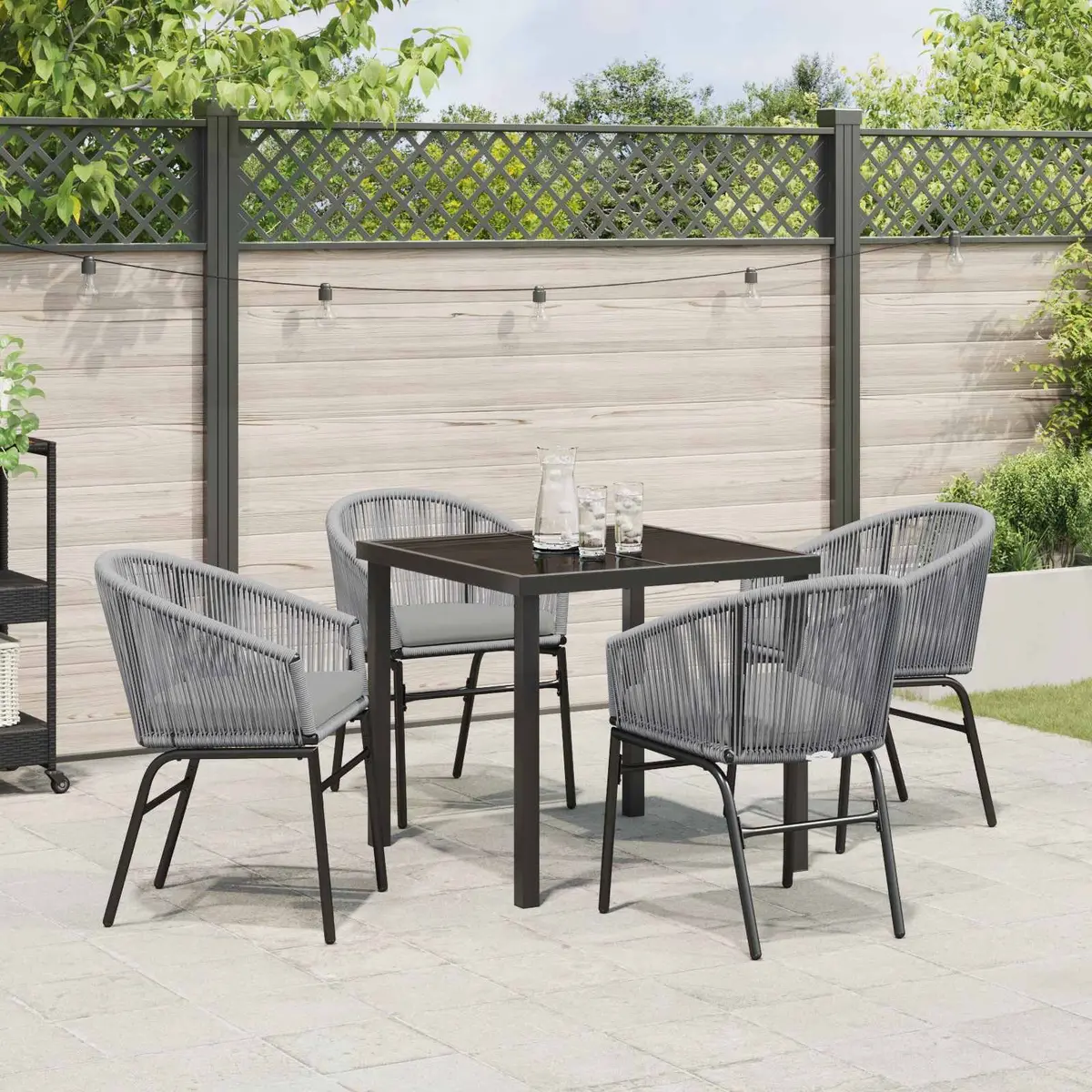 Garden Dining Set 5 pcs Outdoor Furniture Steel Frame Tempered Glass Table