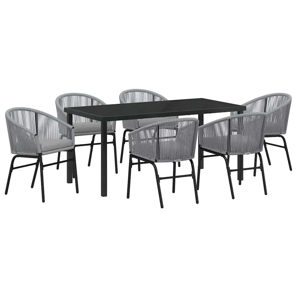 Outdoor Dining Set Modern 7 Pieces Anthracite Steel Frame Tempered Glass Top