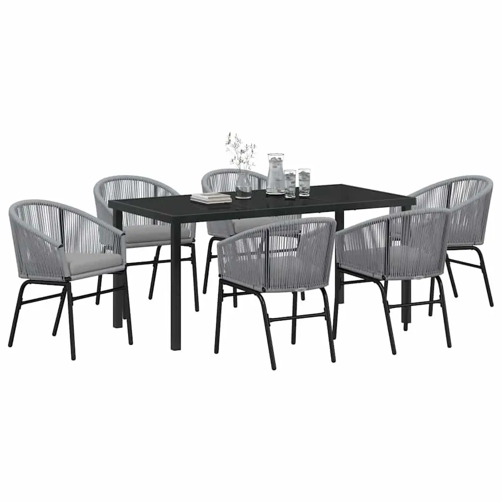 Outdoor Dining Set Modern 7 Pieces Anthracite Steel Frame Tempered Glass Top