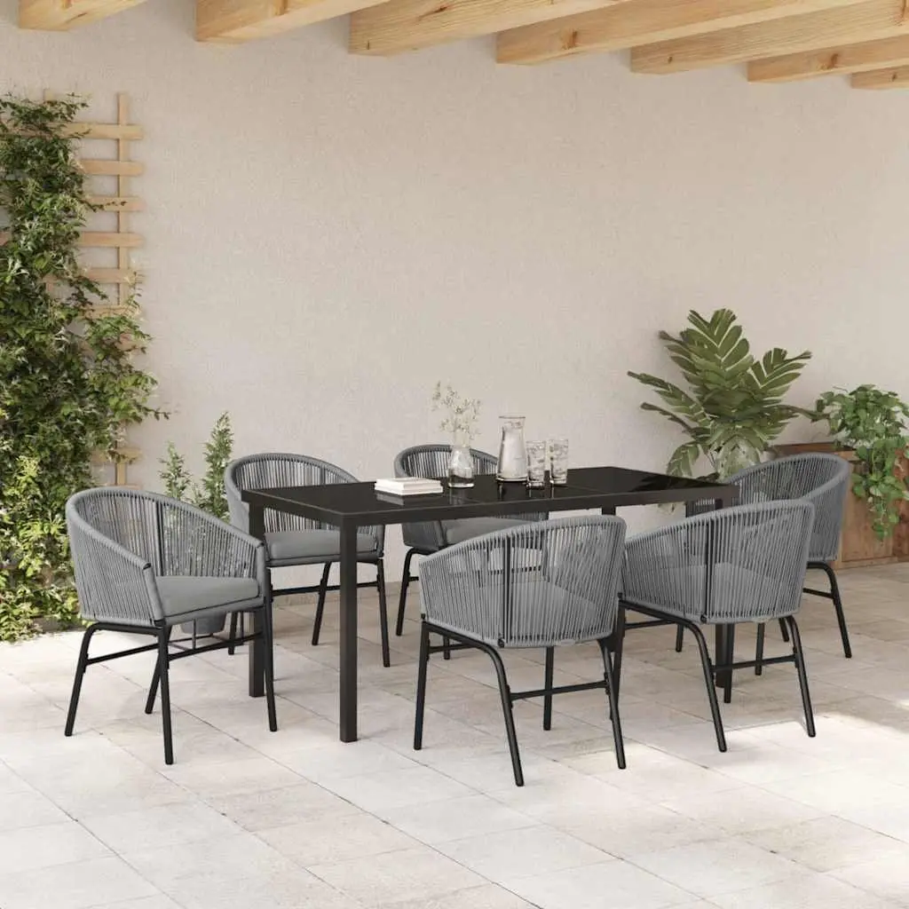 Outdoor Dining Set Modern 7 Pieces Anthracite Steel Frame Tempered Glass Top