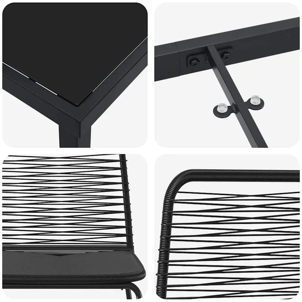 Garden Dining Set 3 Piece Outdoor Furniture Black Steel Frame Glass Top Patio