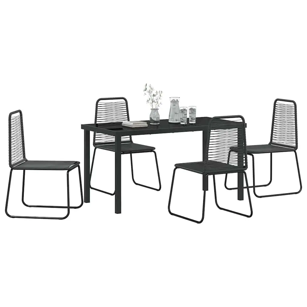 Garden Dining Set 5 pcs Black Steel Outdoor Furniture Rectangular Table Chairs