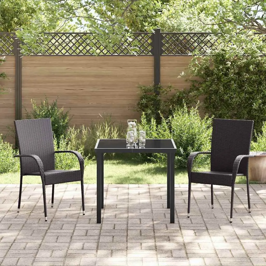 Garden Dining Set 3 Pieces Brown Steel Outdoor Patio Furniture Rattan