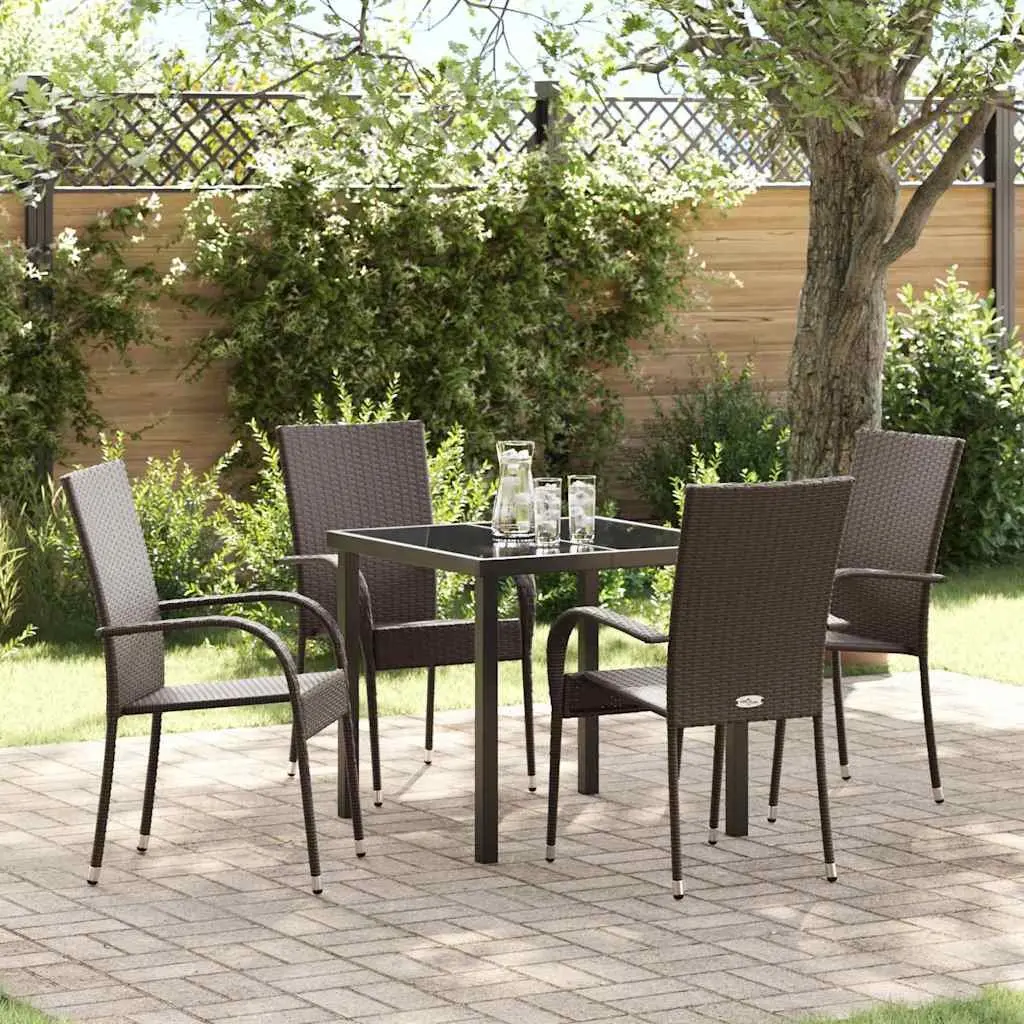 Garden Dining Set 5 Pieces Outdoor Furniture Brown Steel Frame Patio Table