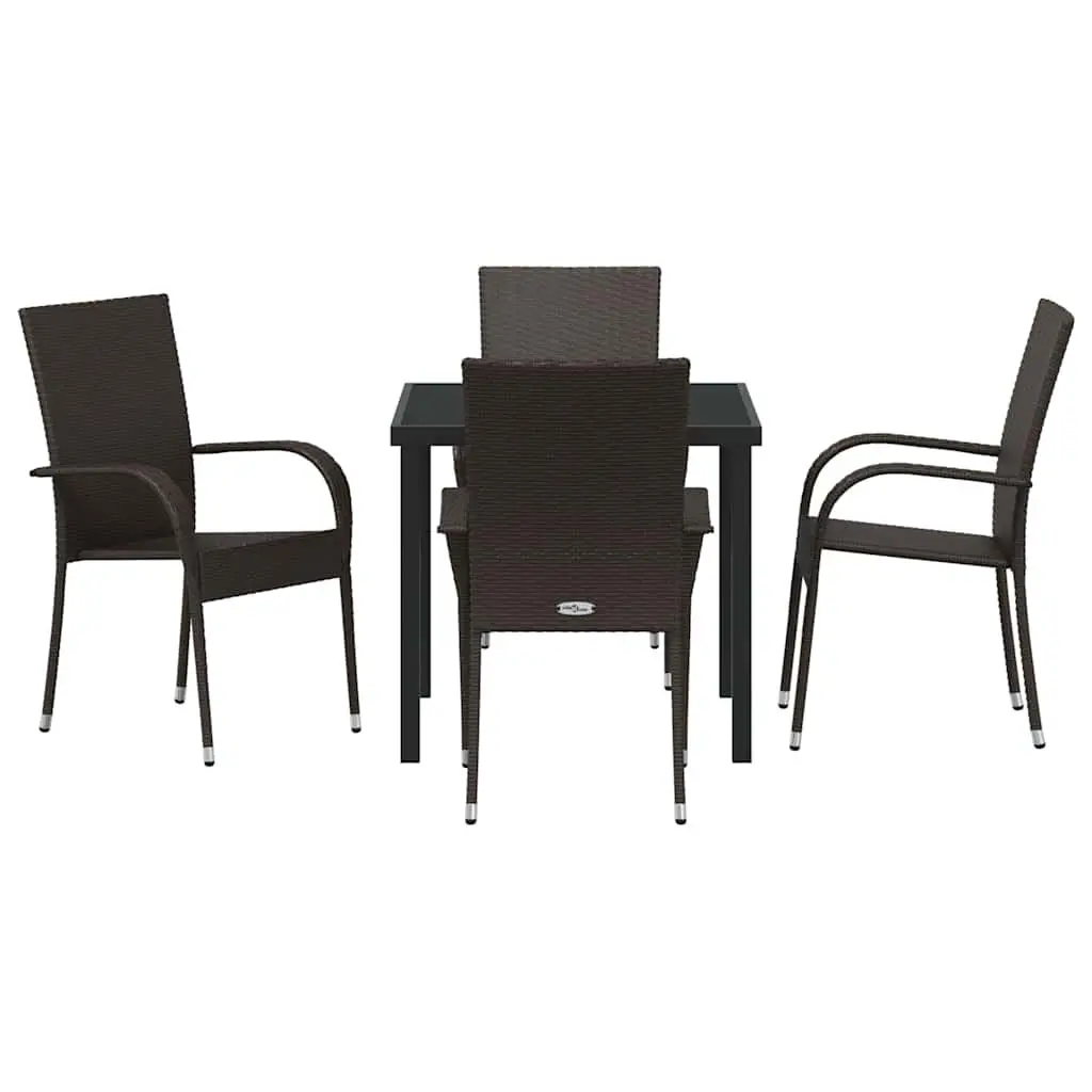 Garden Dining Set 5 Pieces Outdoor Furniture Brown Steel Frame Patio Table