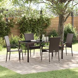 Garden Dining Set 5 Pieces Outdoor Furniture Patio Rectangular Brown Steel Frame