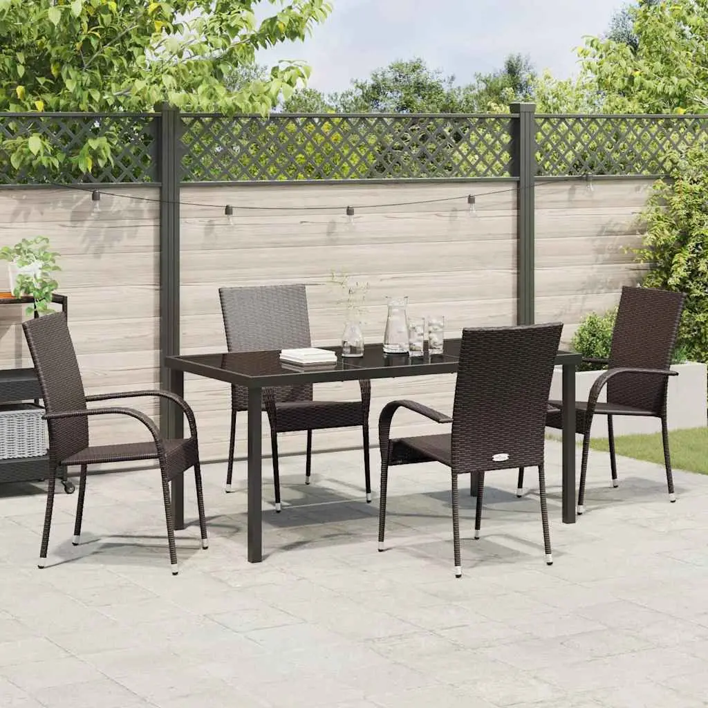 Garden Dining Set Contemporary Rectangular 5 Pieces Brown Poly Rattan Steel Frame