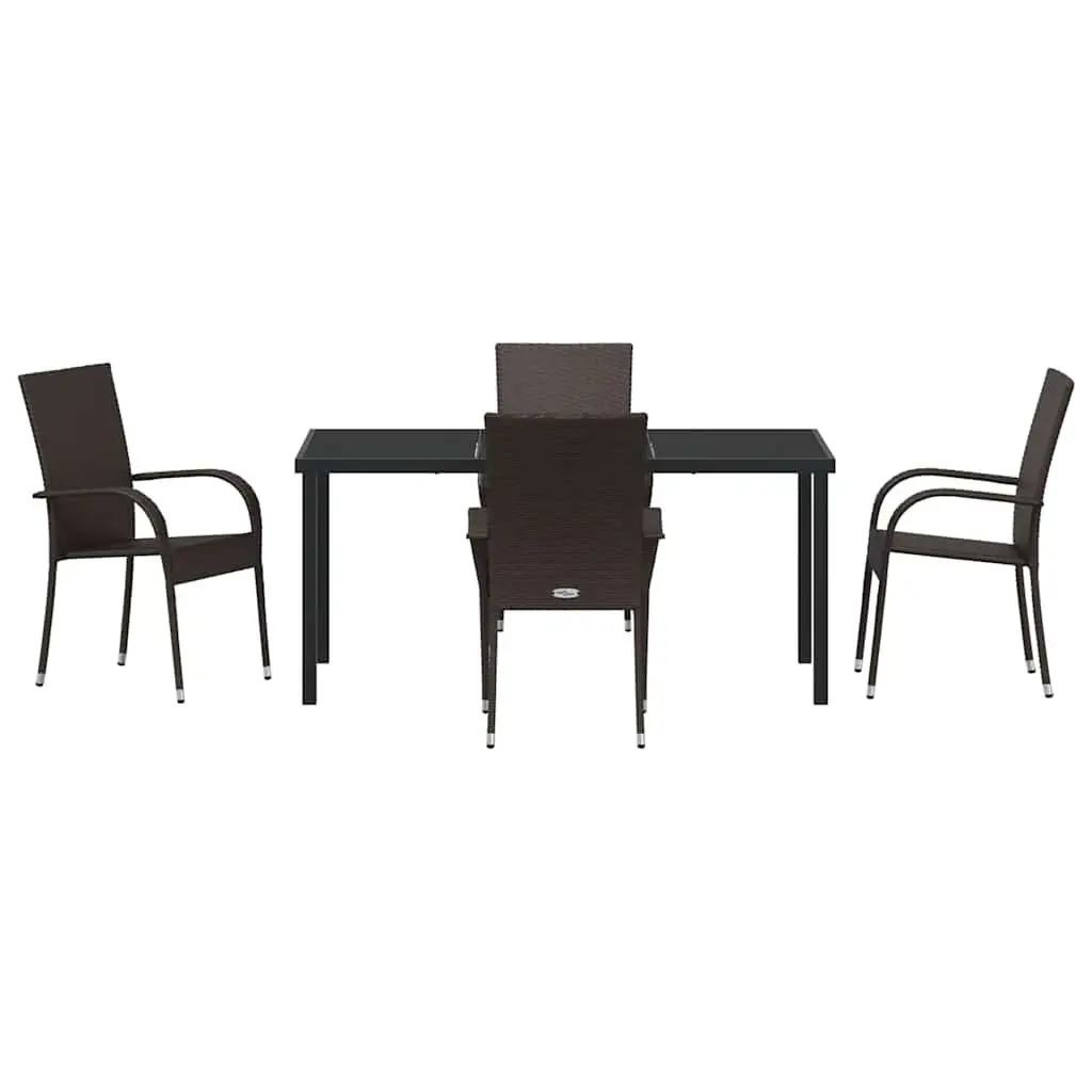 Garden Dining Set Contemporary Rectangular 5 Pieces Brown Poly Rattan Steel Frame