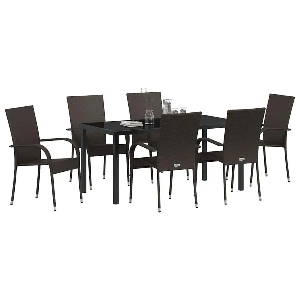 Garden Dining Set 7 Pieces Brown Outdoor Furniture Patio Rattan Steel Frame
