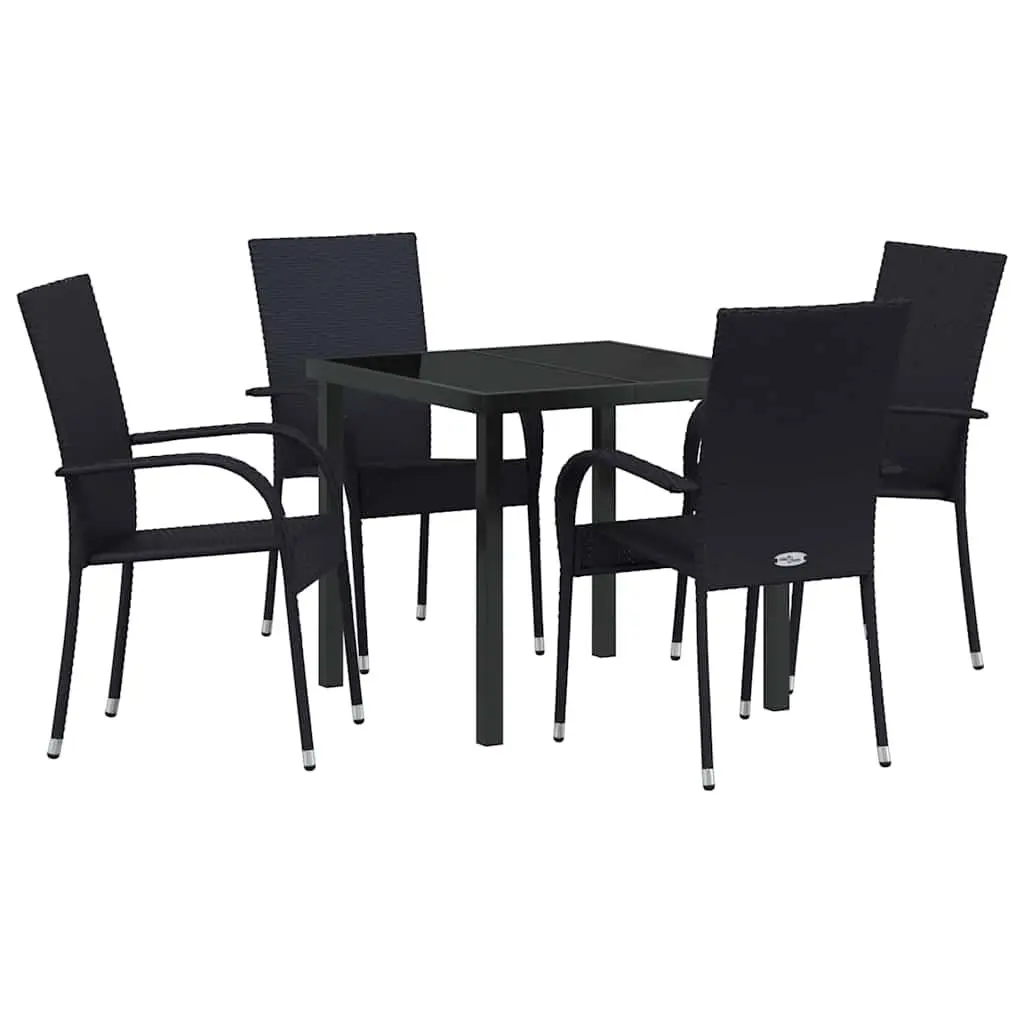 Garden Dining Set Contemporary Black Steel Frame 5 Piece Outdoor Furniture