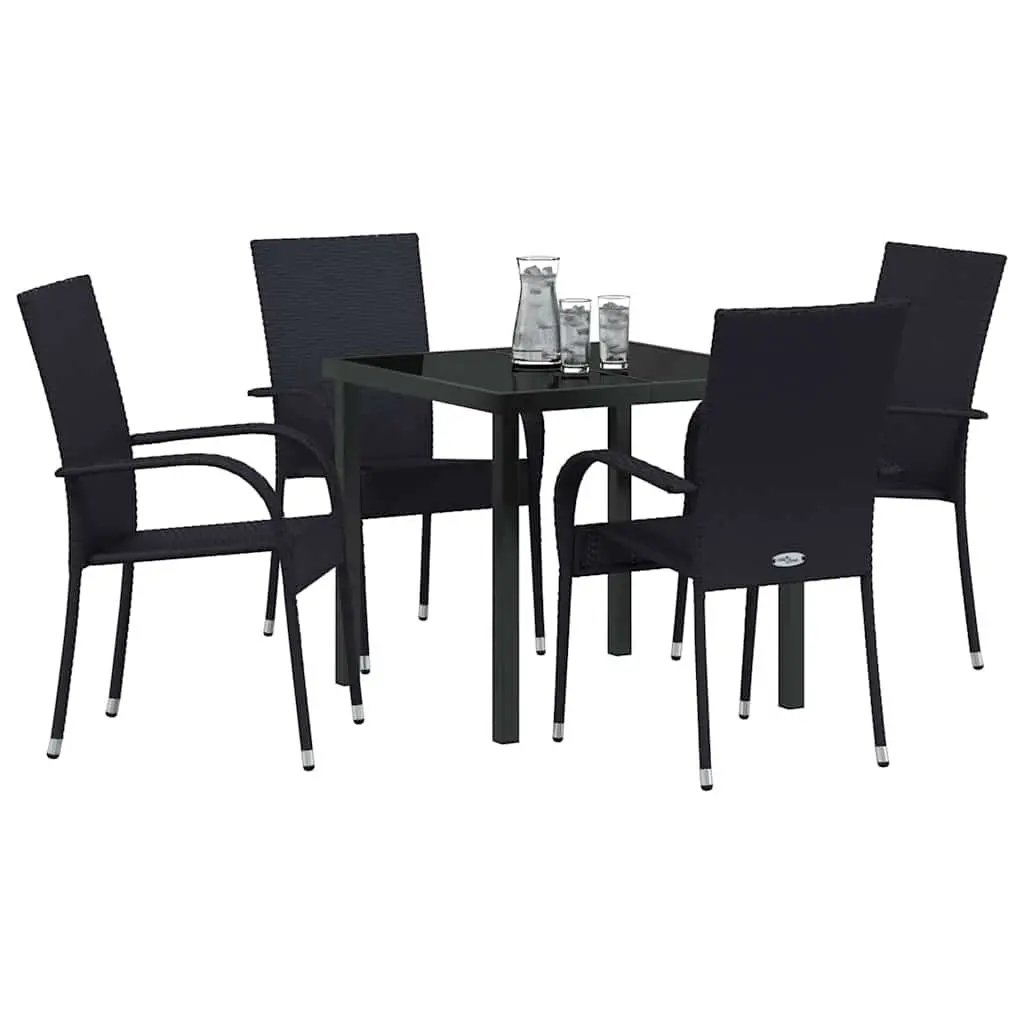 Garden Dining Set Contemporary Black Steel Frame 5 Piece Outdoor Furniture