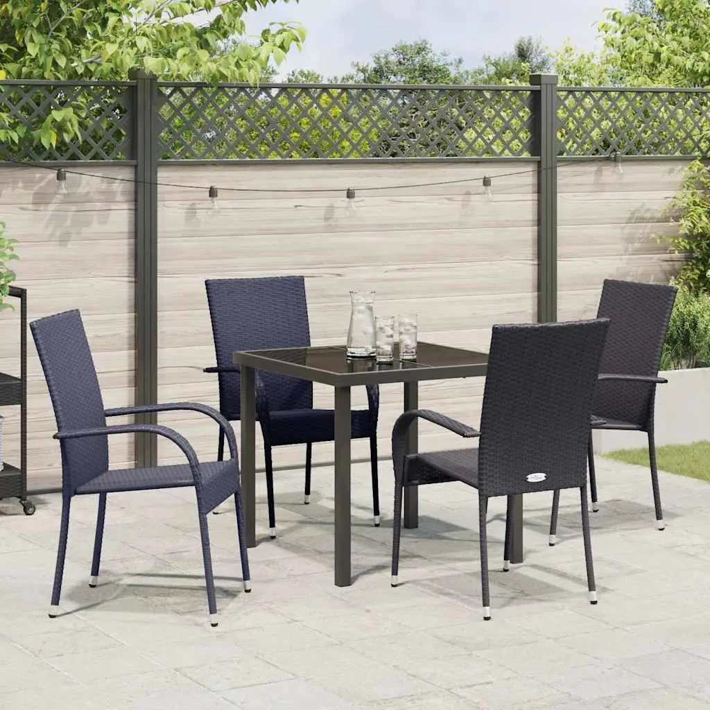 Garden Dining Set Contemporary Black Steel Frame 5 Piece Outdoor Furniture
