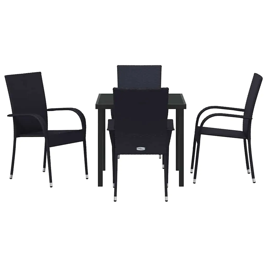 Garden Dining Set Contemporary Black Steel Frame 5 Piece Outdoor Furniture