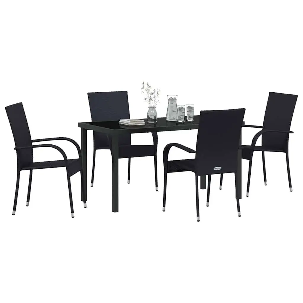 Garden Dining Set 5 Piece Outdoor Furniture Black Steel Frame Patio Table Chairs