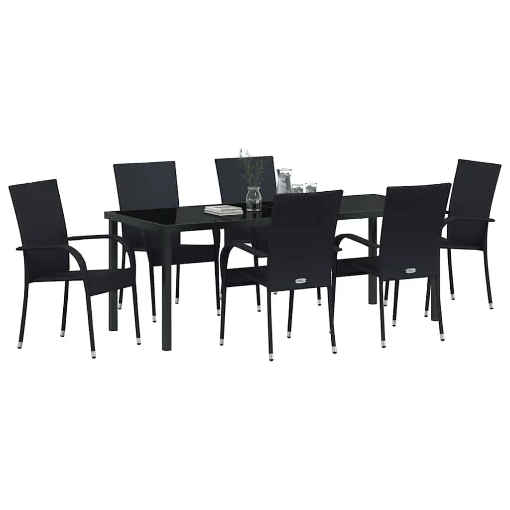 Outdoor Garden Dining Set 7 Piece Black Steel Frame Patio Furniture Rattan
