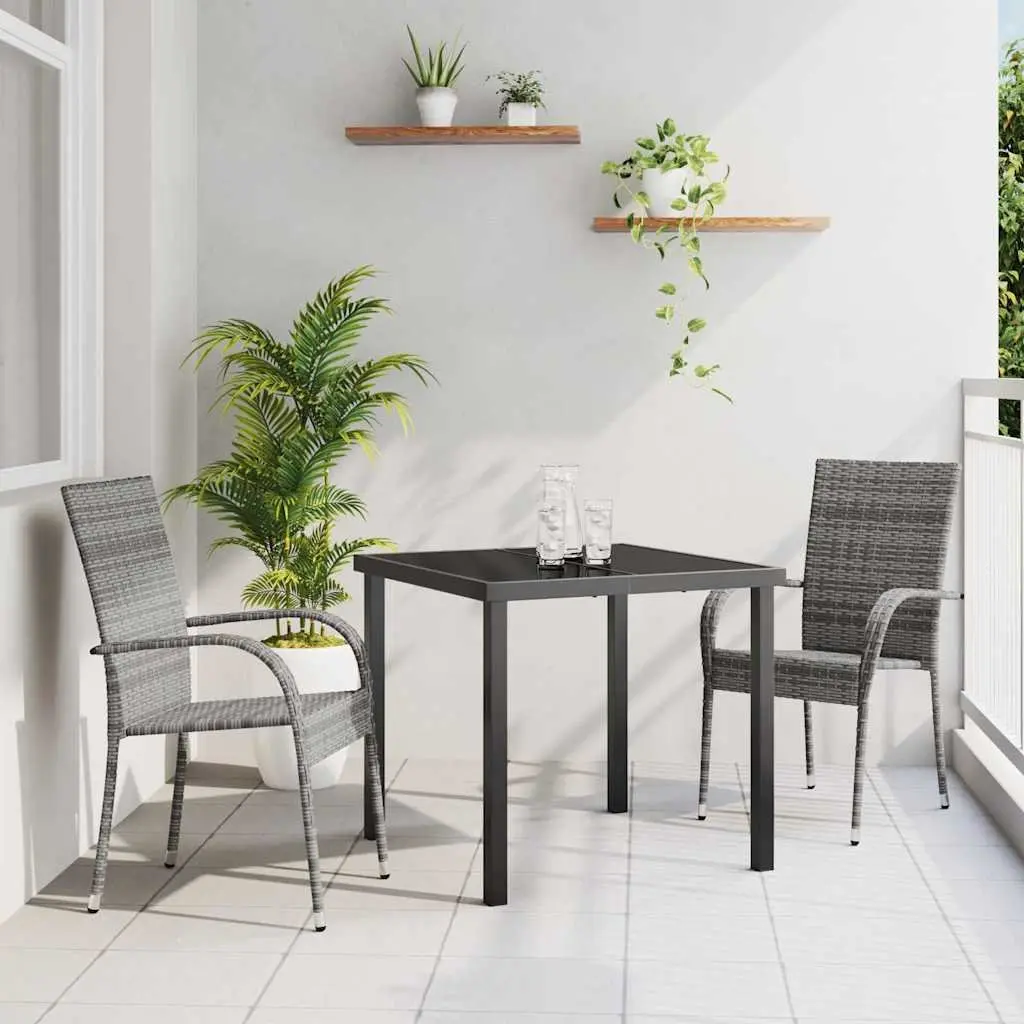 Garden Dining Set 3 Pieces Grey Powder-Coated Steel Frame Outdoor Patio