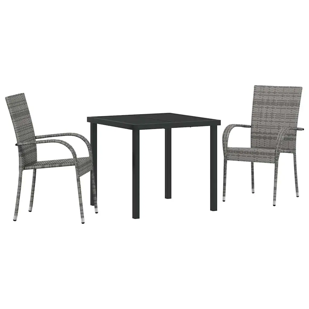 Garden Dining Set 3 Pieces Grey Powder-Coated Steel Frame Outdoor Patio