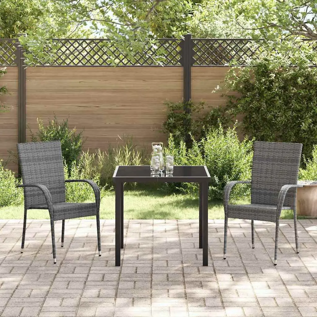 Garden Dining Set 3 Pieces Grey Powder-Coated Steel Frame Outdoor Patio